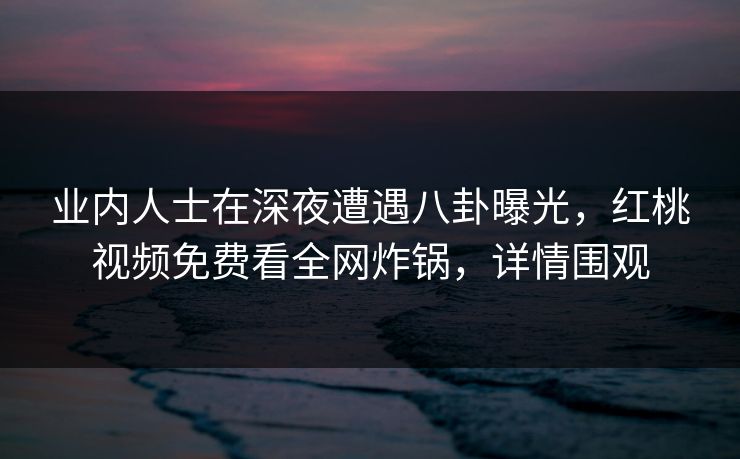 业内人士在深夜遭遇八卦曝光，红桃视频免费看全网炸锅，详情围观